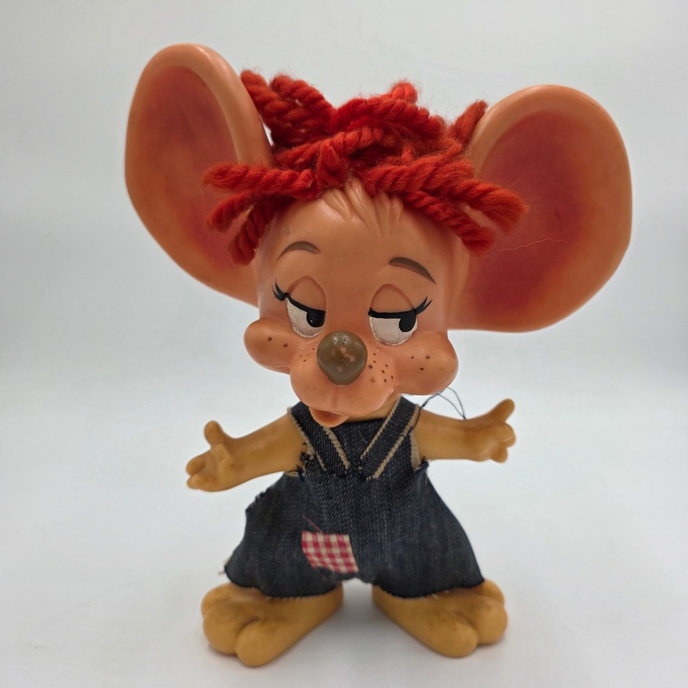 Royalty Industries 1970s Vintage Mouse Figurine Red Hair Overalls missing‎ hat